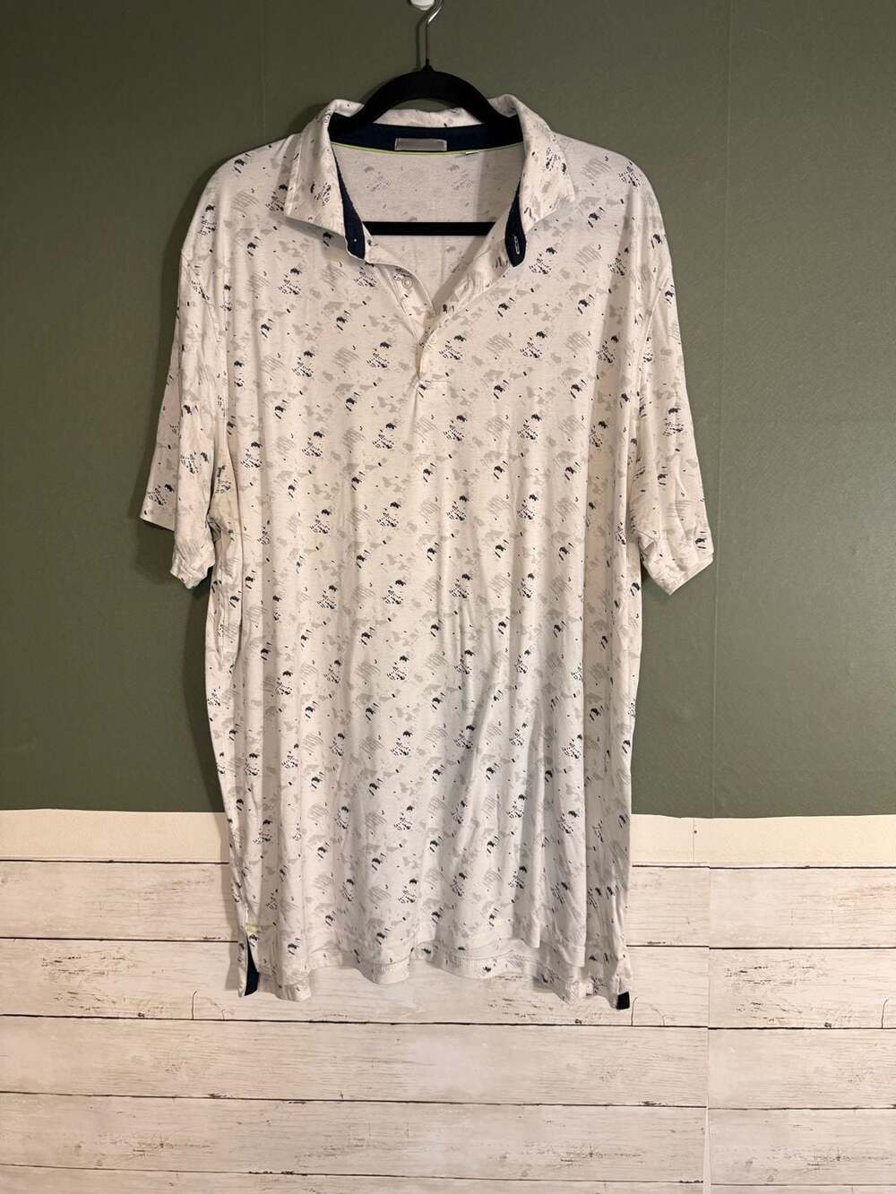tasc Performance Mens White Abstract Print Micro Modal Blend Polo Shirt Large